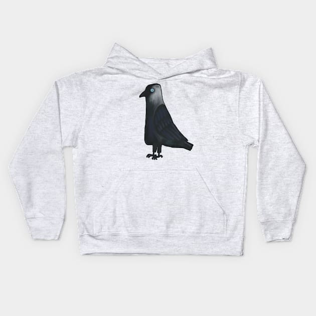 Blue eyed  Cartoon jackdaw Kids Hoodie by Nigh-designs